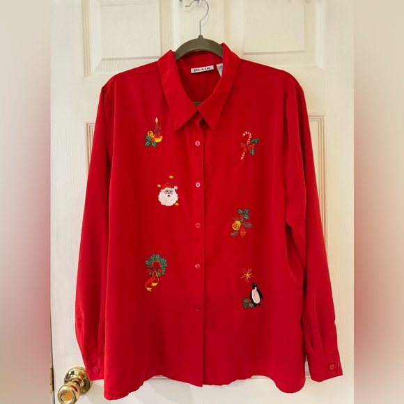 Vintage Blair women RED Christmas blouse size XL - Picture 1 of 8
